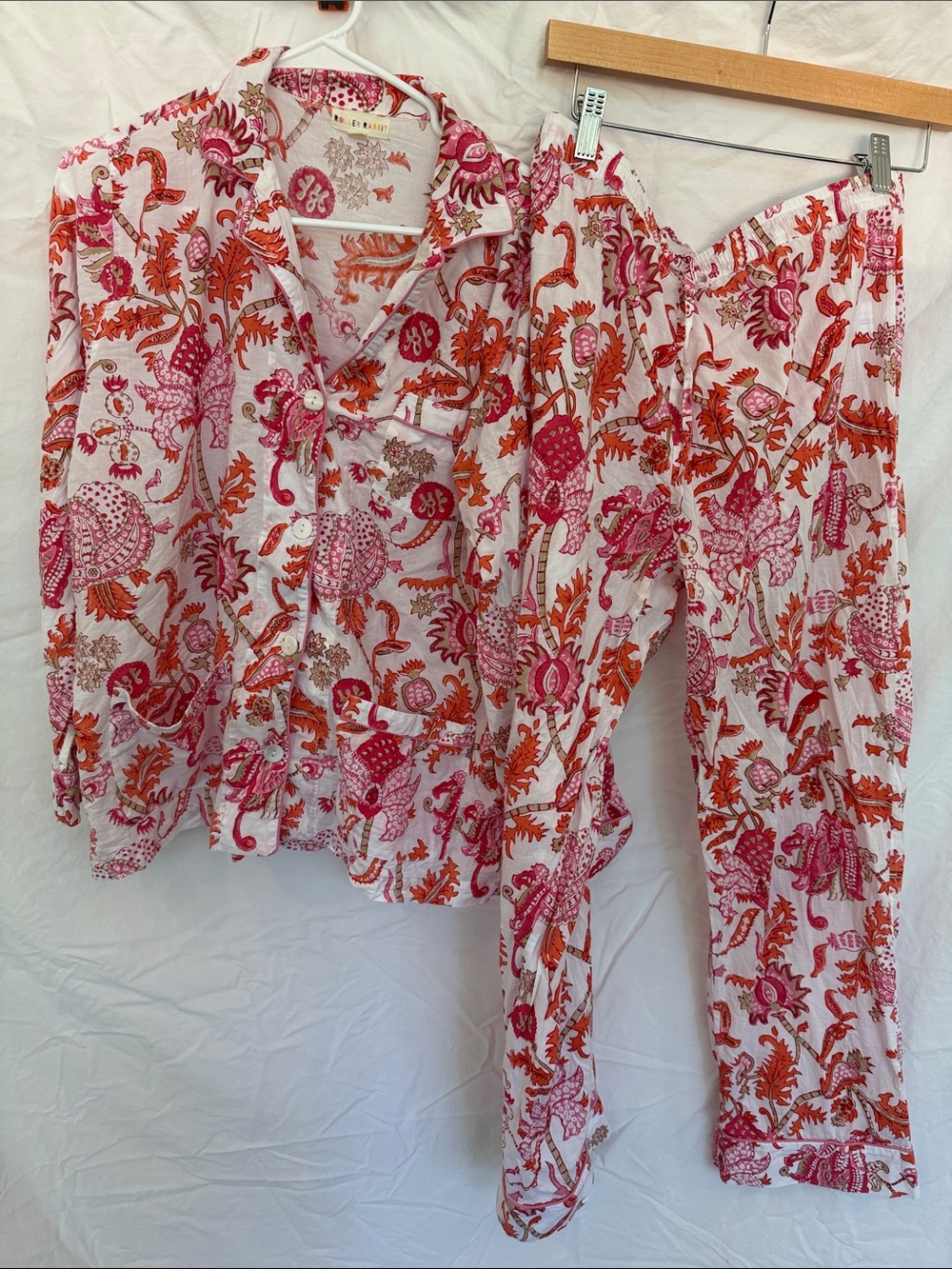 Roller Rabbit Pink & Orange Floral Cotton Pajama Set – Size Medium